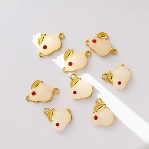 Pendentifs lapin blanc avec bordure dorée et yeux rouges pour bijoux DIY