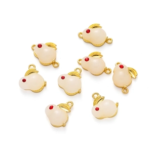 Détails de breloques lapin en plaqué or et imitation jade blanc pour la création de bijoux