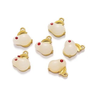 Lot de 6 pendentifs lapin en imitation jade blanc et métal doré pour création de bijoux