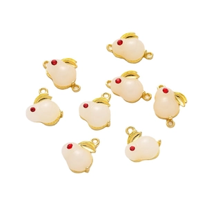Pendentifs lapin dorés en résine imitation jade avec yeux en strass rouges pour bijoux