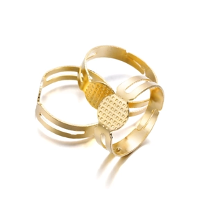 Three-piece set of adjustable golden flat disc ring bases with mesh design for DIY jewelry