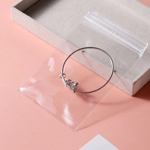 Close-up of silver octopus charm bracelet inside a thick transparent PVC jewelry bag
