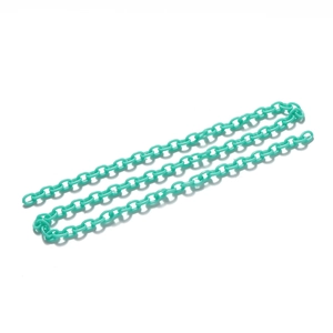 Detail of mint green acrylic chain links for DIY glasses and mask accessories