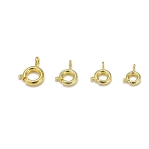 Set of four 18K gold plated spring ring clasps in various sizes for jewelry making