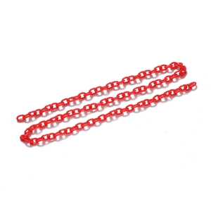 Detail of bright red acrylic chain links for DIY glasses or mask lanyard accessories