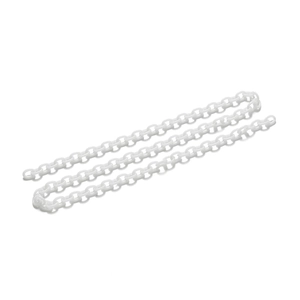 Close-up of white acrylic chain links for DIY eyewear and mask lanyard accessories
