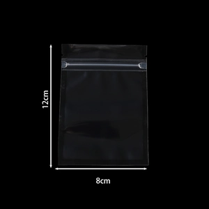 Close-up of a black translucent 8x12cm PVC jewelry bag with a secure zip-lock seal