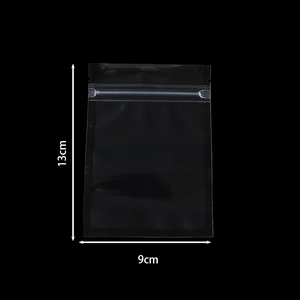 Close-up of 13x9cm black thick jewelry zip lock bag showing durable material and size