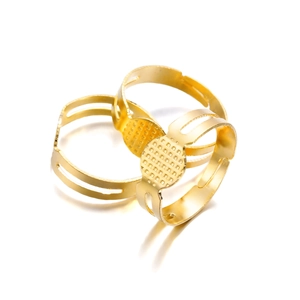 Tres bases de anillo ajustables doradas con bandeja de rejilla redonda para joyas DIY