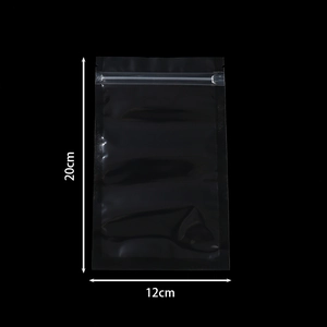 Detail view of a 20cm x 12cm glossy black sealable jewelry pouch with secure zipper closure
