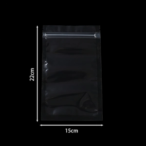 Thick black matte zip-lock jewelry storage bag measuring 22cm by 15cm with U-notch