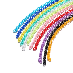 Macro view of colorful interlocking acrylic chain links for DIY eyewear and jewelry making