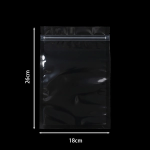 Thick black glossy PVC jewelry storage pouch with resealable zip lock, size 18x26cm