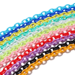 Macro shot of colorful acrylic chain links for DIY eyewear and mask accessories
