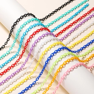 Close-up of vibrant acrylic chain links in various colors for DIY glasses and mask cords