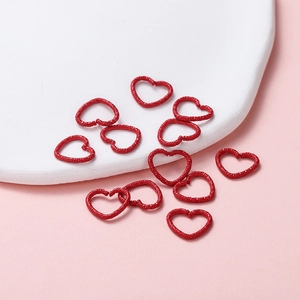 Red heart-shaped open rings for DIY jewelry making with embossed texture and enamel finish