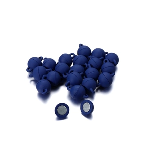 Macro view of blue magnetic jewelry clasps with hanging loops for DIY bracelets