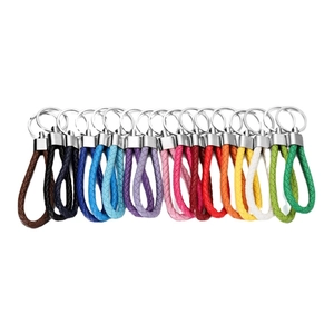Colorful braided PU leather keychains with silver rings in various vibrant colors