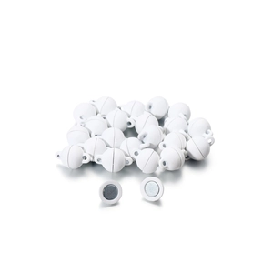 Detail macro of white matte spherical magnetic clasps for DIY jewelry necklaces