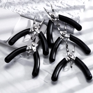 Juego detallado de cinco mini alicates de joyería en acero inoxidable con mangos negros