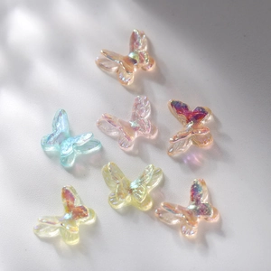 Macro shot of mini translucent iridescent resin butterflies with soft polarized glow