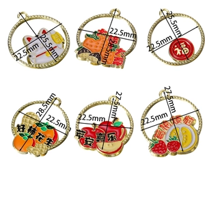Enamel alloy pendants with lucky charms like lucky cat and persimmon motifs