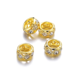 Lot de quatre perles intercalaires dorées avec strass pour création de bijoux et bracelets