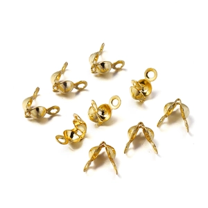 Polished 18K gold-plated bead tips knot covers for DIY jewelry necklace making
