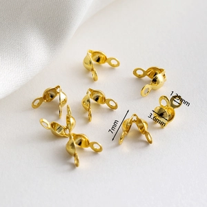 7mm gold-plated clam shell bead tips for jewelry making with precise measurement details