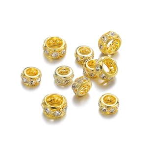 Vue détaillée de perles d'espacement dorées 10mm avec strass en cristal pour bijoux DIY