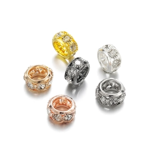 Perles d'Espacement en Cuivre Plaqué Strass avec Incrustation de Cristal Grand Trou Perles Rondes Rondelles pour la Fabrication de Bijoux DIY Bracelet Collier