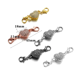 Five assorted colors of rhinestone heart magnetic lobster clasps for DIY jewelry making
