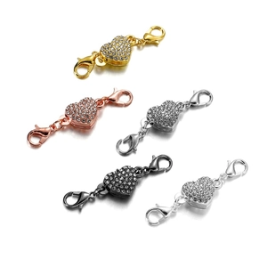 DIY Heart Shaped Magnetic Jewelry Clasp With Rhinestone Copper Alloy Lobster Claw Connectors For Necklaces And Bracelets