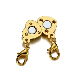 Golden heart-shaped magnetic jewelry clasp with lobster claw for DIY necklaces