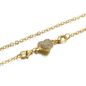 Golden heart magnetic necklace clasp with sparkling rhinestones and lobster hook links