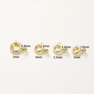 Golden 18K gold-plated spring ring clasps in 5mm to 7mm sizes for DIY jewelry making