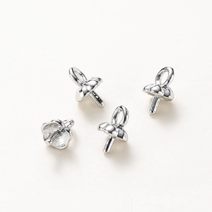 Set of 4 silver-plated lily-of-the-valley pearl caps with pins for DIY jewelry making