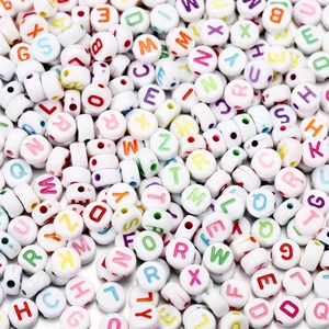 White Round Flat Acrylic Alphabet Beads With Colorful Printed Letters For DIY Jewelry Making Bracelet Necklace Handmade Craft