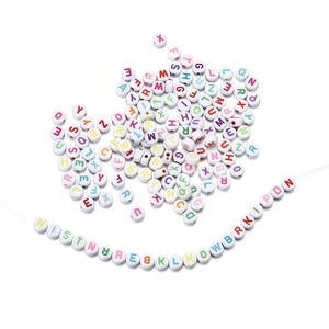 Colorful round acrylic letter beads for DIY bracelets showing a mixed variety of 26 letters
