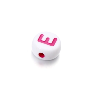White acrylic round bead with pink letter E for DIY jewelry and bracelet making