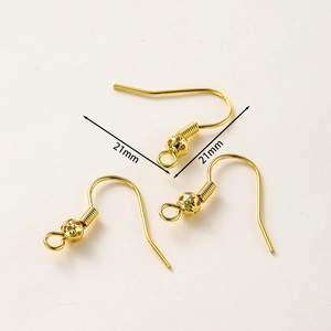 Ganchos de pendientes 21mm de latón bañado en oro 18K con cuentas para bisutería DIY