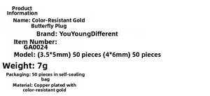 Detailed technical specifications for gold-plated copper butterfly earring backs