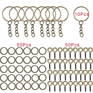 Kit d'accessoires porte-clés en bronze comprenant 10 anneaux, 50 anneaux ouverts et 50 vis à œil