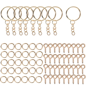 Kit accessoires porte-clés DIY avec anneaux fendus et vis à œil en métal rose doré