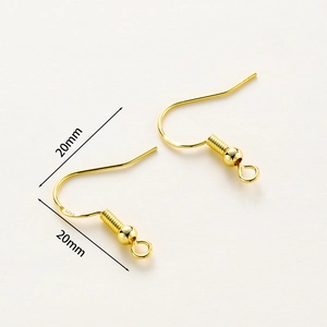 18k gold plated 20mm copper ear hooks with bead and S925 stamp for DIY jewelry