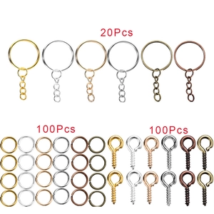 Kit d'accessoires porte-clés DIY avec 20 anneaux et 100 anneaux de jonction en six couleurs