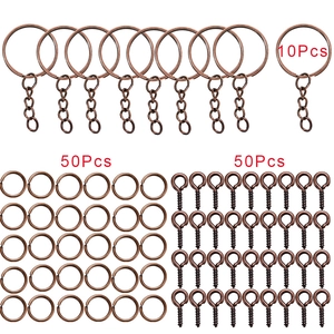 Kit DIY porte-clés détaillé avec 10 anneaux bronze antique et 100 pièces de quincaillerie