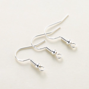Three polished S925 sterling silver ear hooks with bead and spring details for DIY jewelry