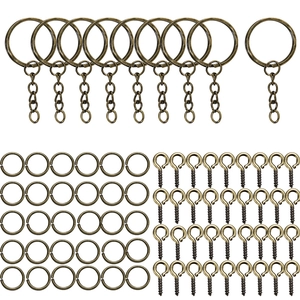 Détail du kit porte-clés bronze antique avec anneaux brisés et vis à œil pour DIY