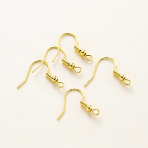 Detailed view of five 18k gold-plated 20mm ear hooks with beads for DIY jewelry making